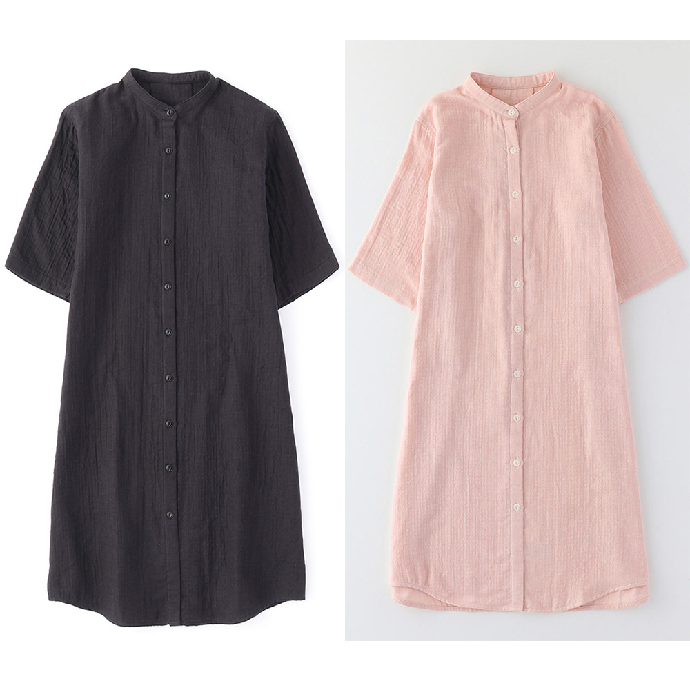 MARSHMALLOW GAUZE STAND COLLAR DRESS | Uchino