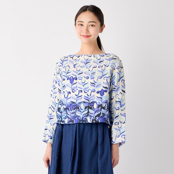 MARSHMALLOW GAUZE BICOLOR FLOWER PULLOVER