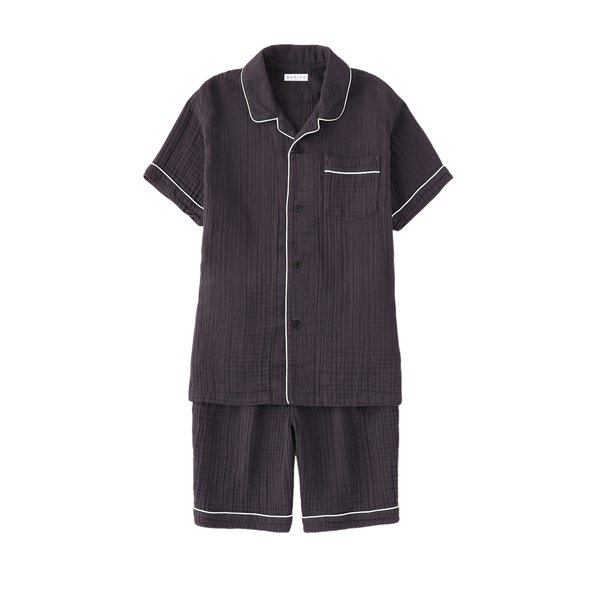 CREPE GAUZE PIPING HALF SLEEVE MENS PAJAMAS