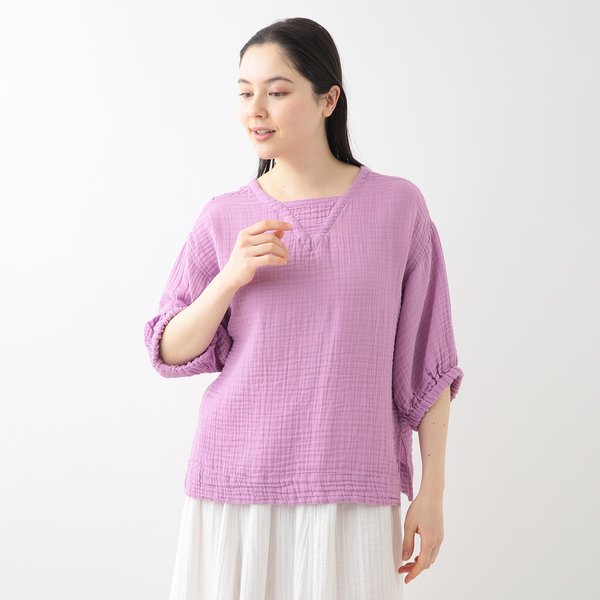 CREPE GAUZE PUFF SLEEVE PULL OVER