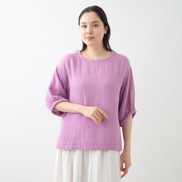 CREPE GAUZE PUFF SLEEVE PULL OVER