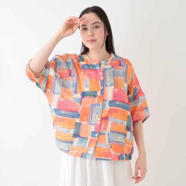 MARSHMALLOW GAUZE PINK MOSAIC BLOUSE