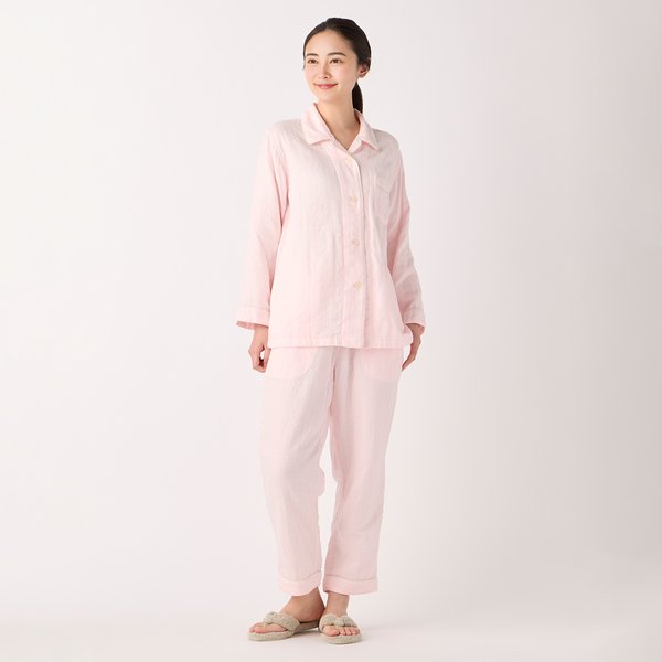 LADIES MARSHMALLOW GAUZE PIPING PAJAMAS