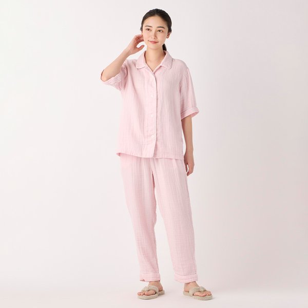 Crepe Gauze Piping Short Sleeve Pajamas
