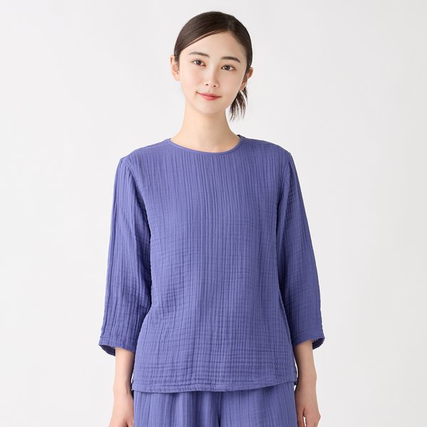 LADIES CREPE GAUZE TEARDROP BACK SLIT PULLOVER