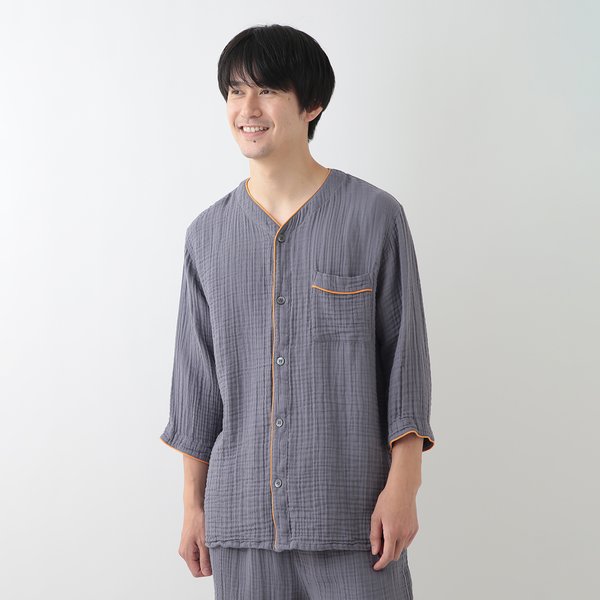 CREPE GAUZE COLLARLESS MENS PAJAMAS