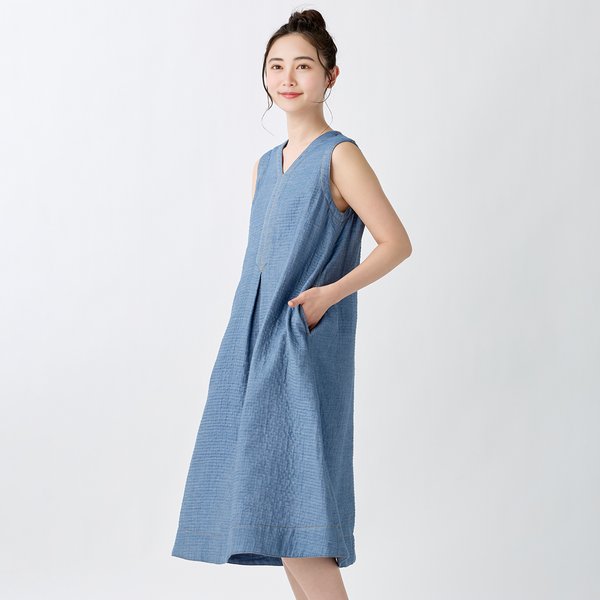 LADIES MARSHMALLOW DENIM GAUZE SLEEVELESS DRESS
