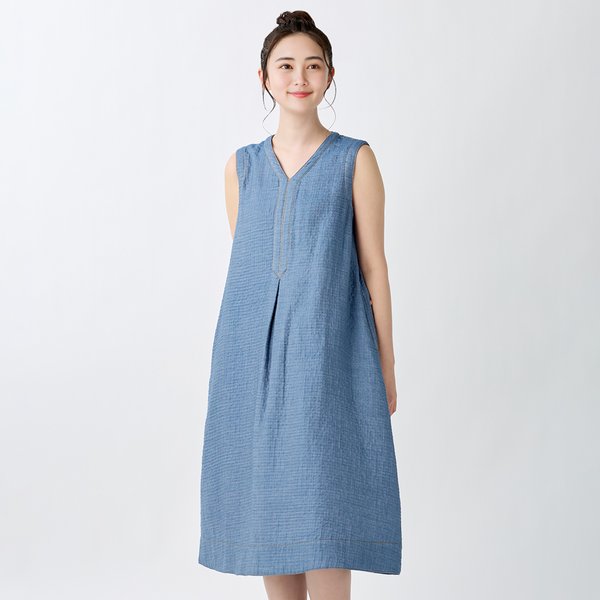 LADIES MARSHMALLOW DENIM GAUZE SLEEVELESS DRESS