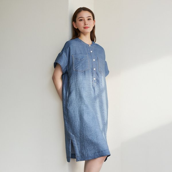 LADIES MARSHMALLOW DENIM GAUZE PULLOVER DRESS